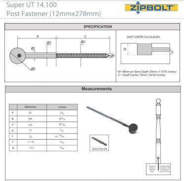 Стяжка Super UT 14.100 - Post Fastener (12mmx278mm)