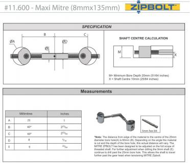 Стяжка Zipbolt UT 11.600 - Maxi Mitre 8mmx135mm